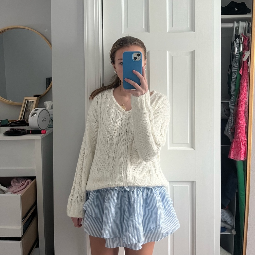 Blue striped ruffle skirt